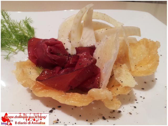Basket of bresaola carpaccio with parmesan and fennel  side up